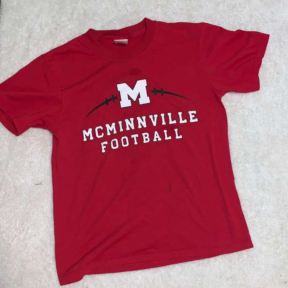 Red, crew neck, kids sport tee